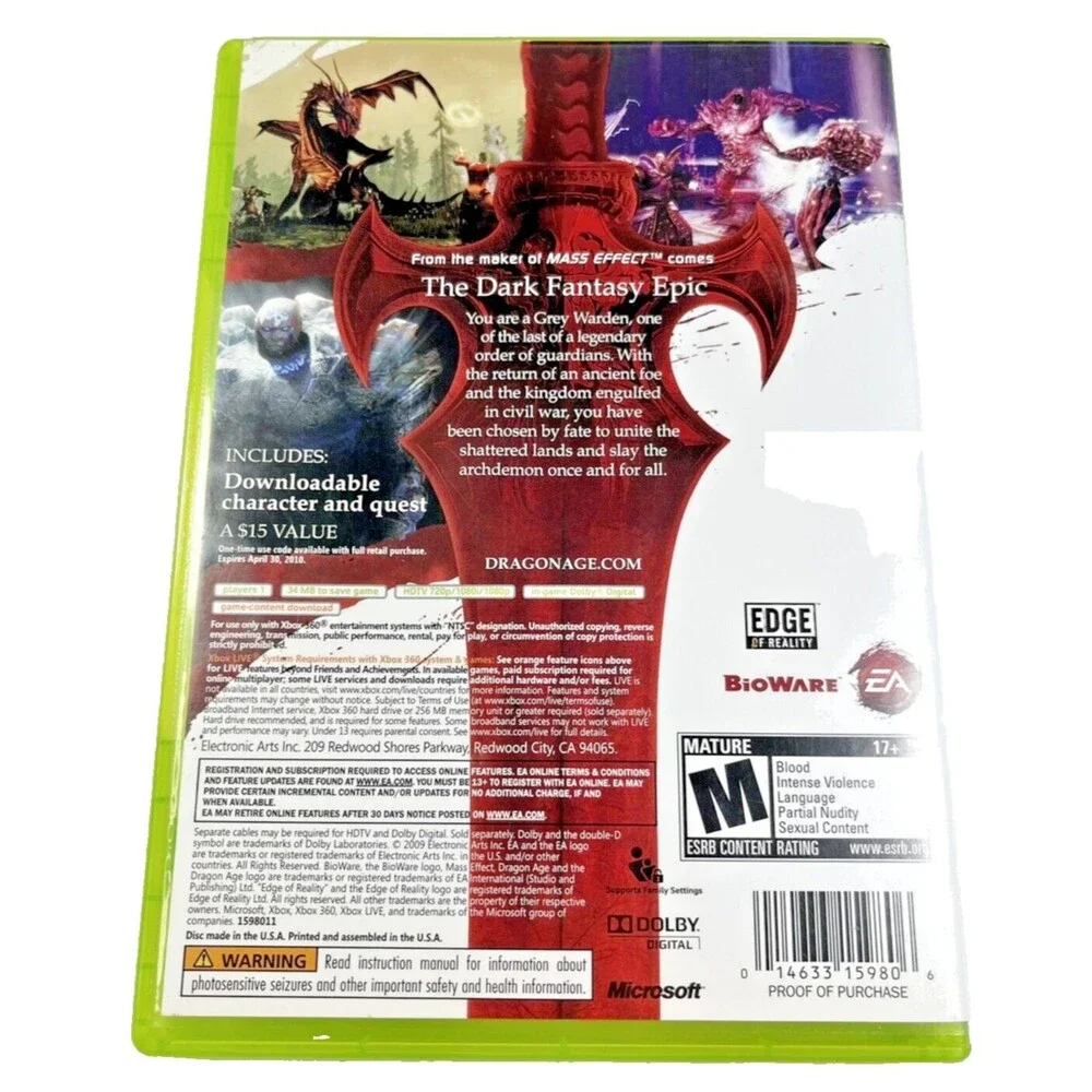 Dragon Age: Origins 2009 Microsoft Xbox 360 BioWare EA Tested